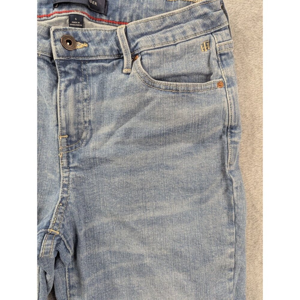 Tommy Hilfiger Denim Shorts Womens SZ 6 Blue whiskers Bermuda Rolled Cuffs Boho - Picture 3 of 14